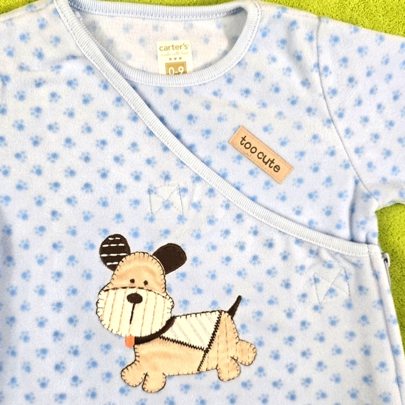 NWT 0-9M Baby Boys Sleep Sack Puppy Dog Carter’s Blue Fleece Deluxe Bag 2 Cute! - Picture 2 of 3